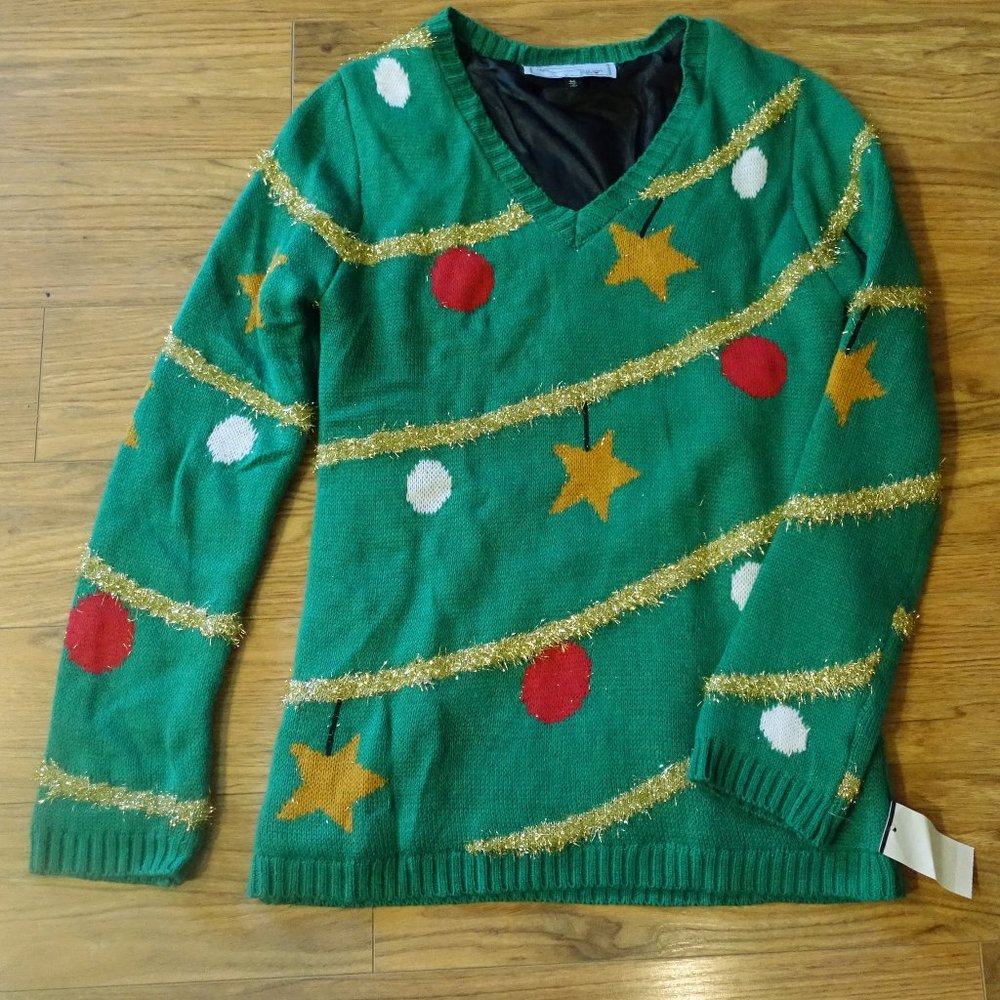 Derek Heart Ugly Christmas Tree Sweater Washable